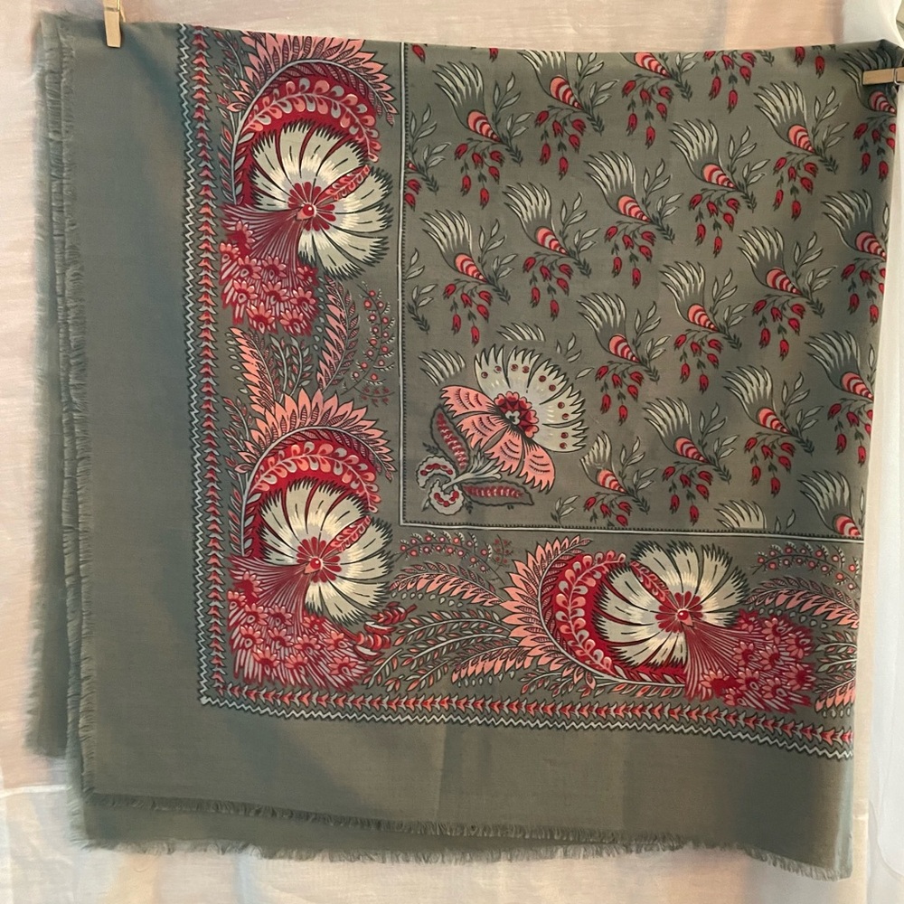 Floral Green and Pink Shawl
